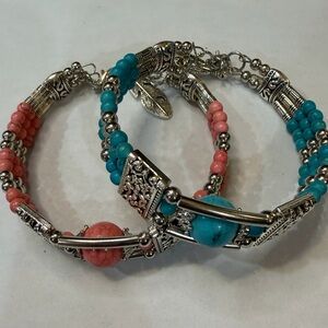Turquoise and Pink Beaded Bracelet Set